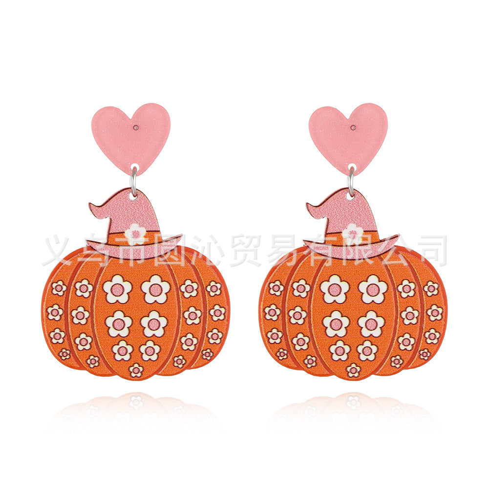 Wholesale Halloween Acrylic Earrings Cartoon Pumpkin Print Pendant Earrings ACC-ES-YuanQin006