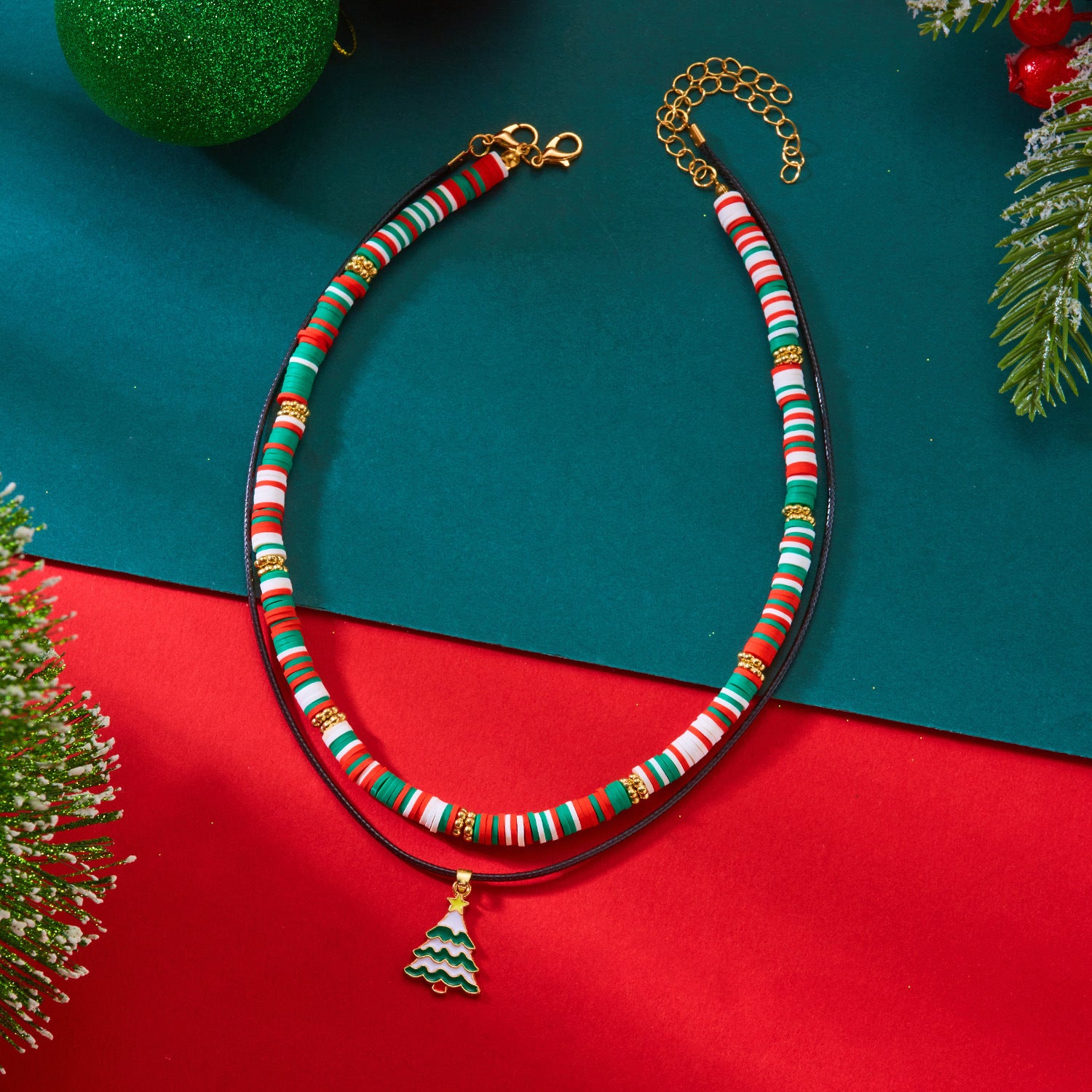 Wholesale Christmas cartoon Christmas tree snowman multi-layer necklace