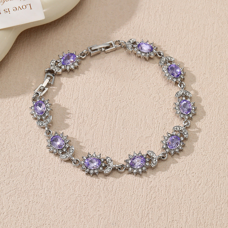 Wholesale Luxurious Floral Leaf Zircon Colorful  Bracelet