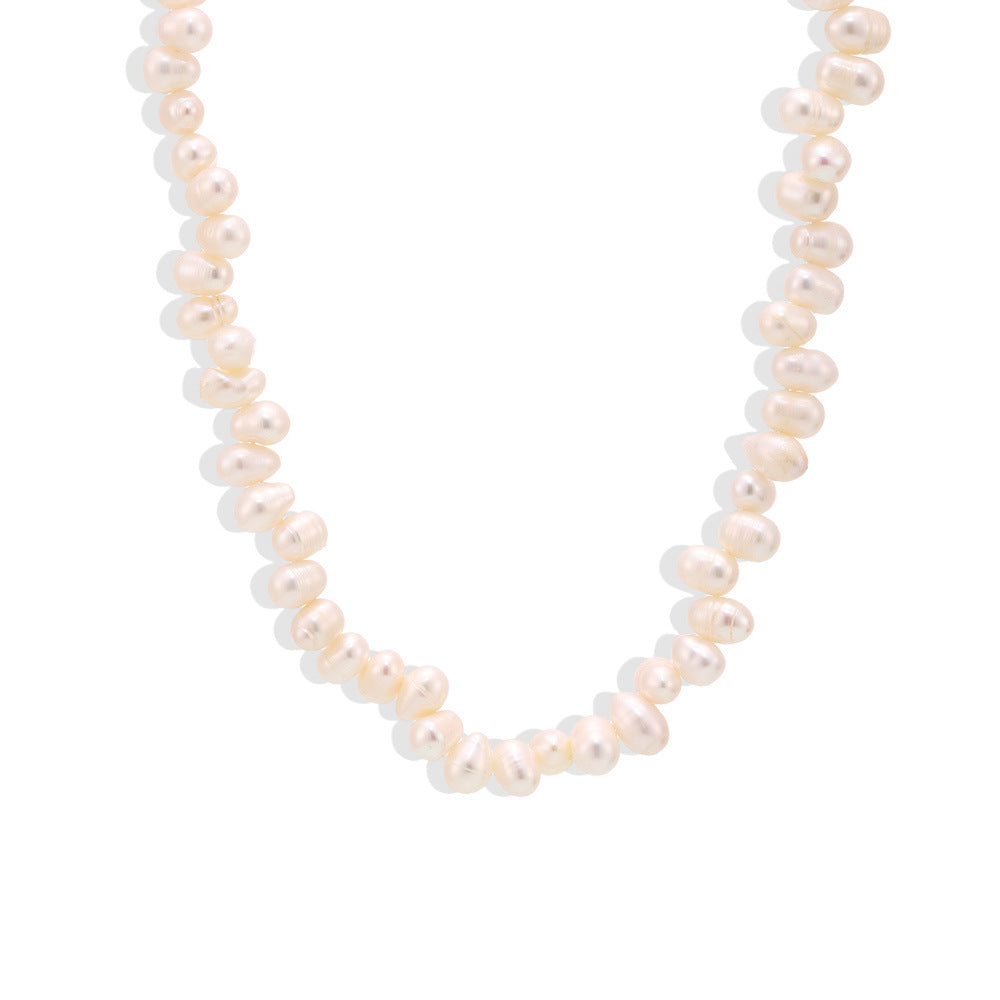 Wholesale  Stainless Steel Irregular Freshwater Pearl Clavicle Chain