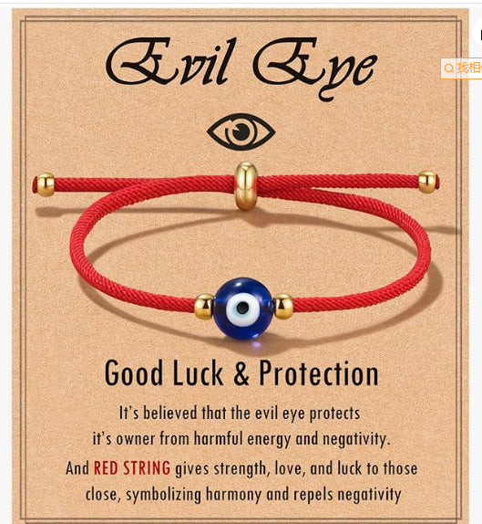 Wholesale Evil Eye Light Blue Adjustable String Bracelet with Gold Beads Handmade Jewelry Accessory