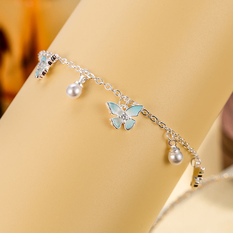 Wholesale Mint Blue Butterfly Pearl Bracelet