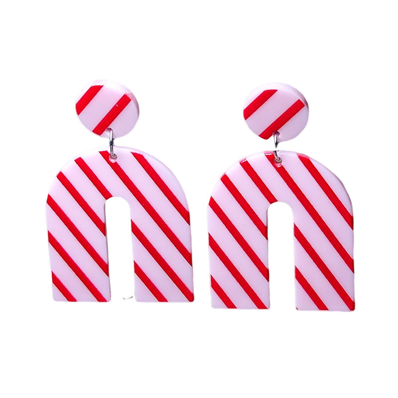 Wholesale Simple Red Striped U-shaped Earrings