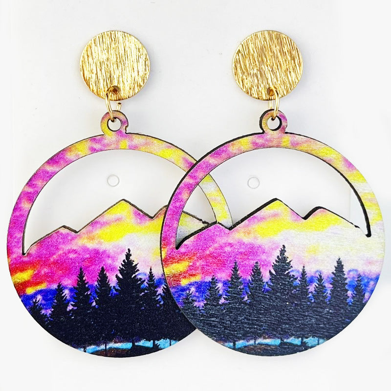 Wholesale 2 Pairs/pack Forest Natural Mountain Plant Leaf Maple Leaf Wood Earrings ACC-ES-HY157