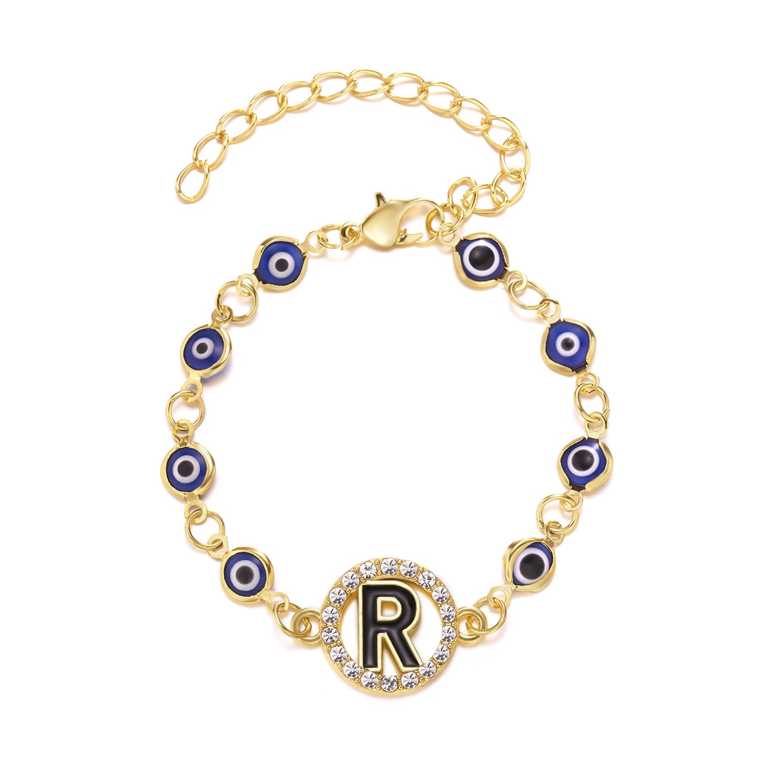 Wholesale Letter Rhinestone Blue Eyes Alloy Adjustable Bracelet