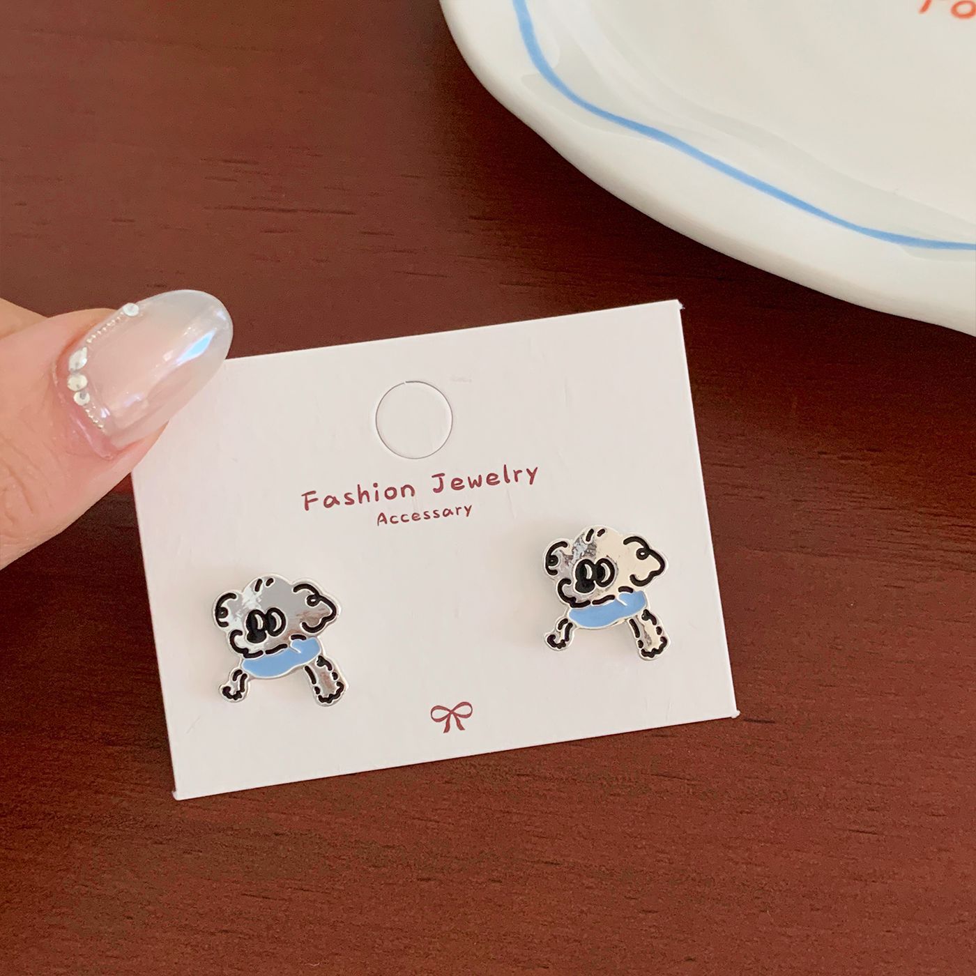 Wholesale Line graffiti blue dog earrings  silver needle cartoon cute small exquisite design earrings