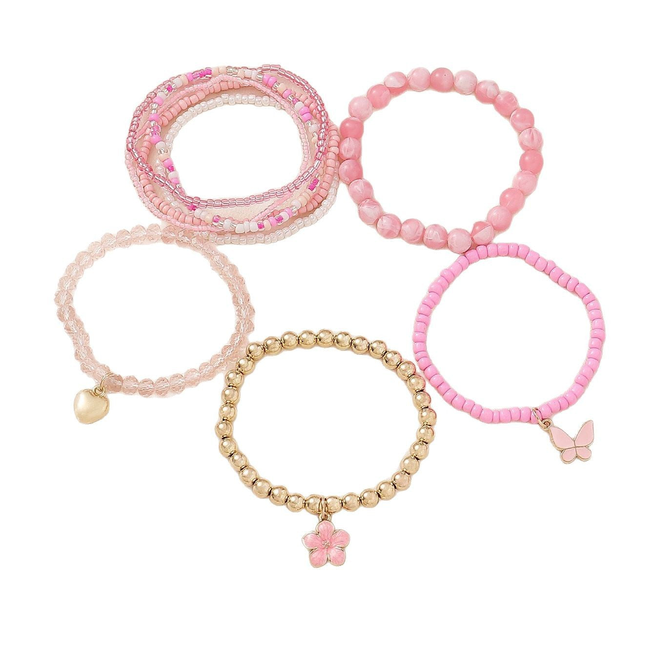 Wholesale Bohemian Flower Love Butterfly Pendant Bungee String Pearl Stacking Bracelet Set