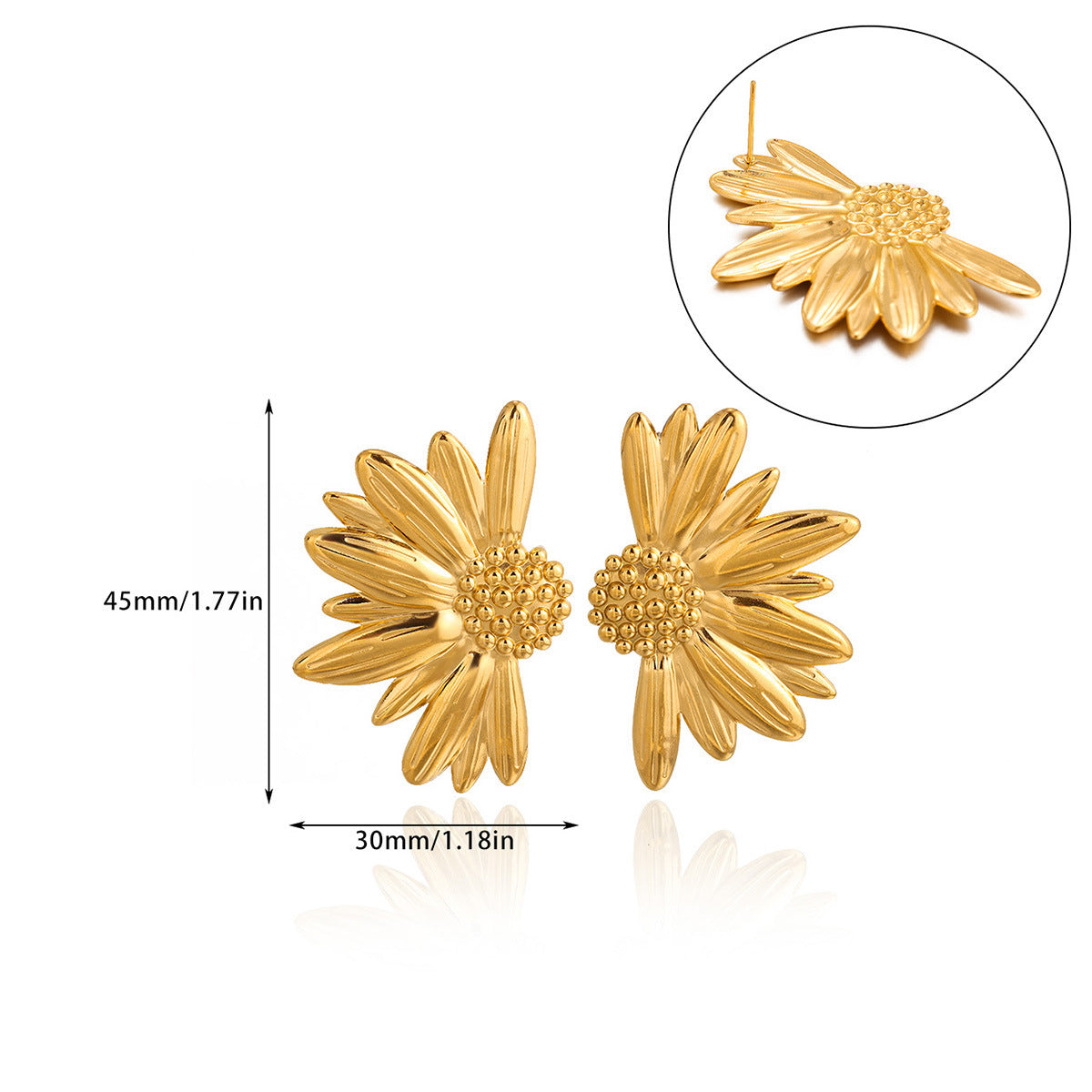 Wholesale Gold Plated Stainless Steel Sunflower Leaf Earrings for Women Fashion Accessory