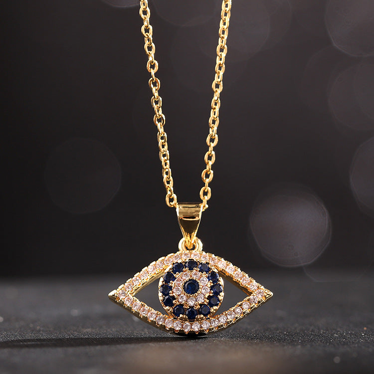 Wholesale Copper Clavicle Chain Colored Zircon Eye Pendant Evil Eye Necklaces ACC-NE-SY011