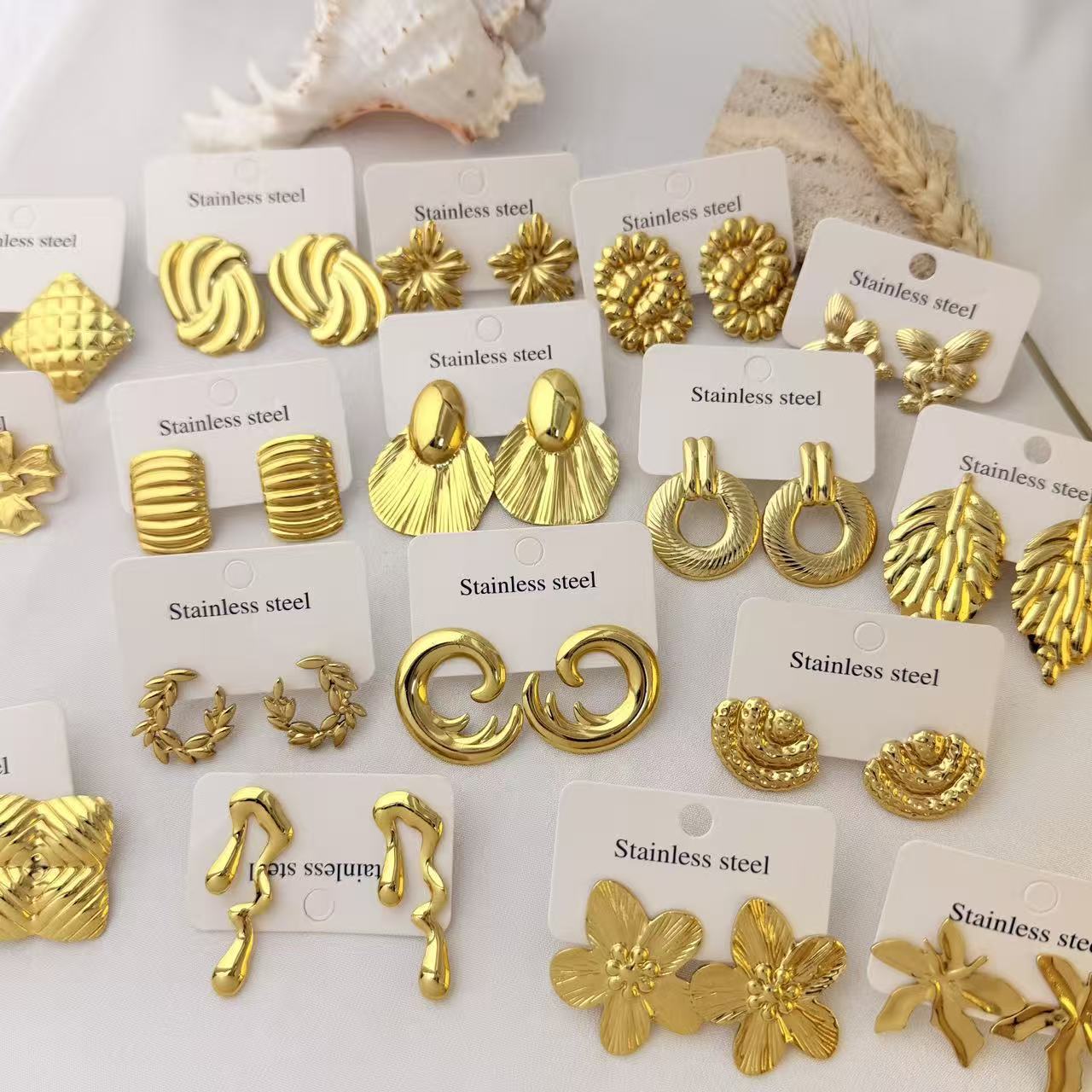 Wholesale Geometric Pleated Earrings 304 Stainless Steel Fashion Jewelry for Women