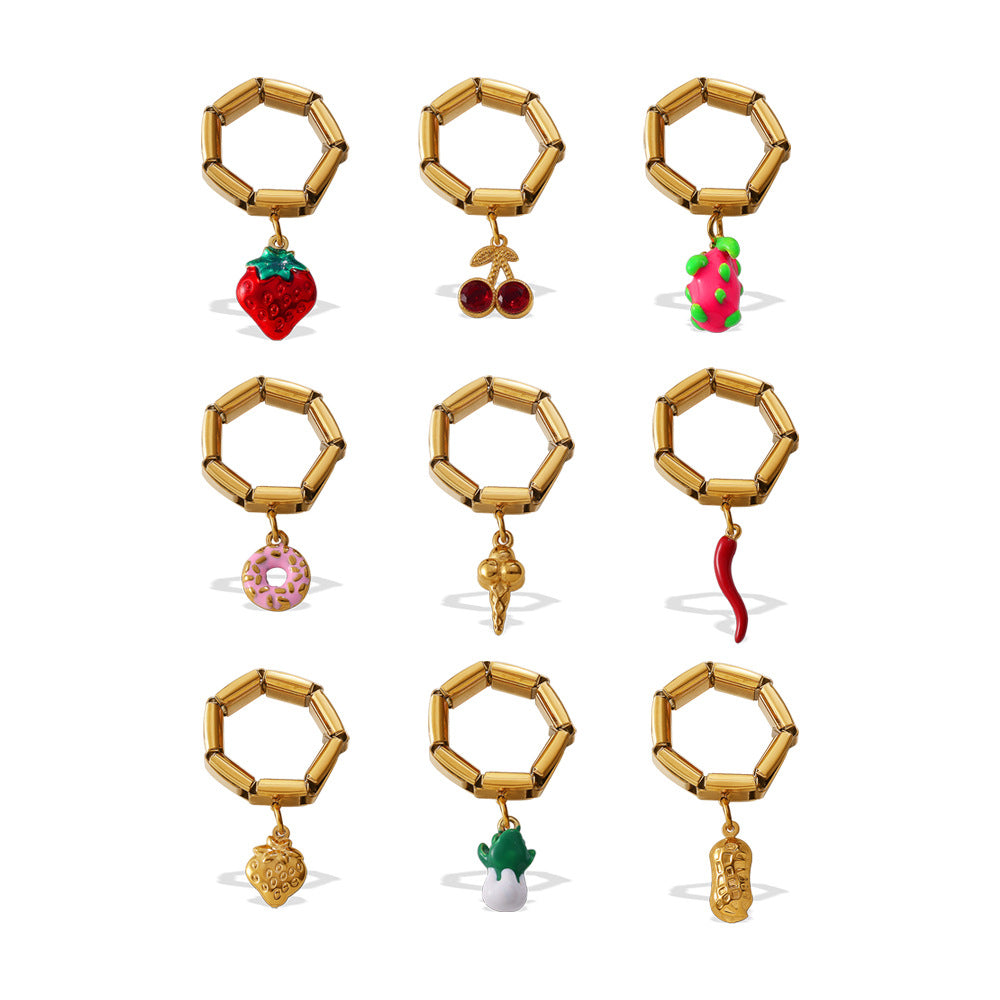 Wholesale DIY Pendant Ring Stainless Steel Plated with 18K Gold Exaggerated Multi-Element Pendant Ring for Women