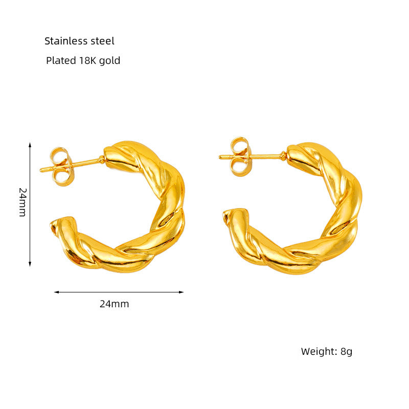 Wholesale Stainless steel Golden Bow Retro Twist Earrings