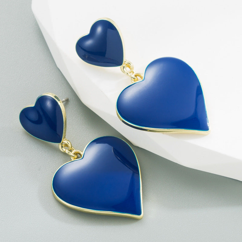 Wholesale cute heart shaped alloy electroplating water drop earrings