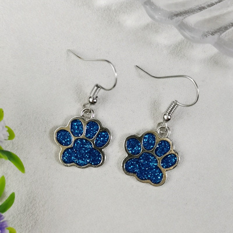 Wholesale Colorful Glitter Oil Dripping Dog Paw Earrings