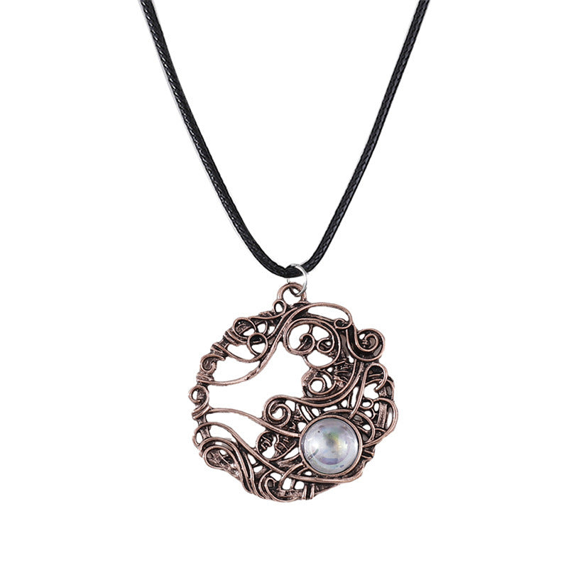 Wholesale Retro Tree Flower Pendant Necklace,  Turquoise Inlay,  Zinc Alloy,  Electroplated,  Boutique Resale Jewelry Accessory