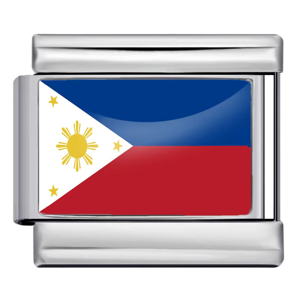 Wholesale 5pcs Italian Charm Bracelet 9mm DIY Splicing World Flag Series Stainless Steel Composable Bracelet