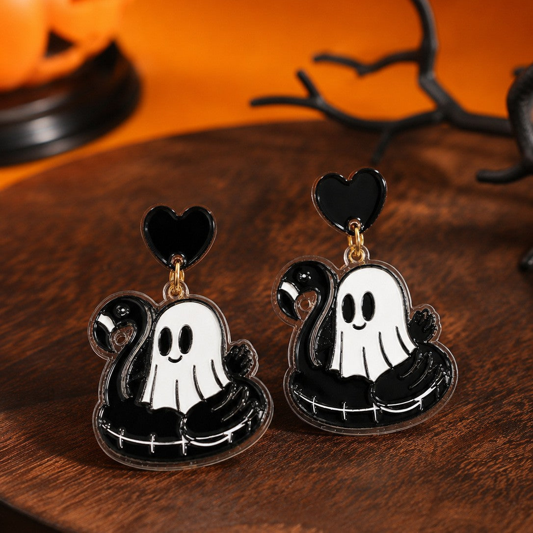 Wholesale Cute Acrylic  Ghost Earrings Pink Flamingo Swim Ring Design Party Jewelry Accessory