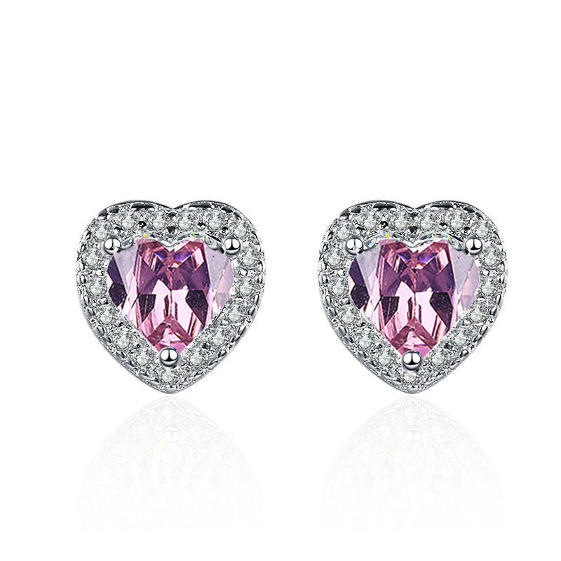 Wholesale  Love Micro Set Simulation Diamond Super Flash  Zircon Heart-shaped Earrings