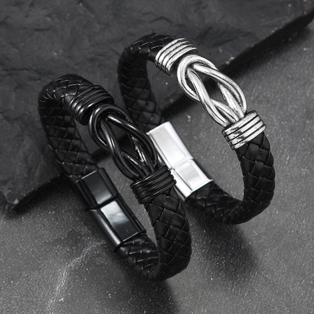 Wholesale Men' s Magnetic Buckle Bracelet Hand-In-Hand Braided Leather Bracelet