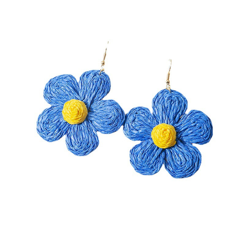 Wholesale Hand-woven Raffia Exaggerated Flower Earrings ACC-ES-MDD019