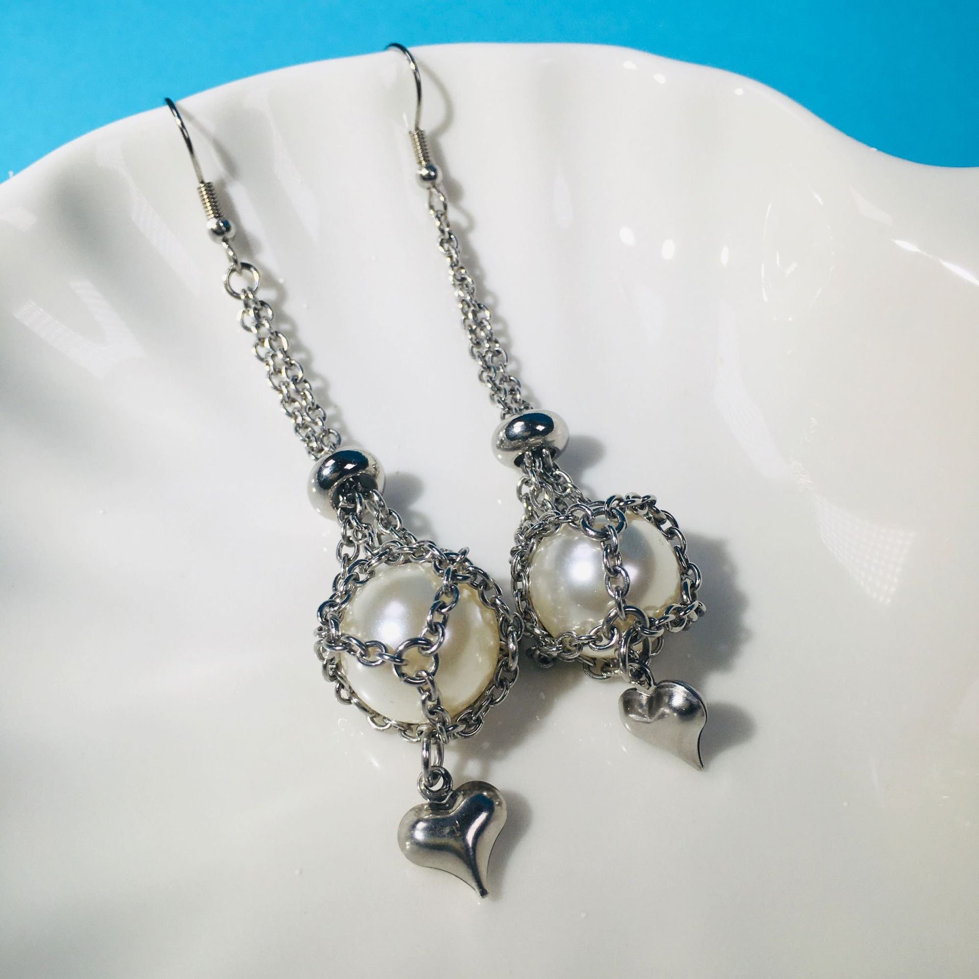 Wholesale Replaceable Crystal Natural Stone Adjustable Metal Mesh Earrings Pearl Pendant ACC-ES-RongGuan002