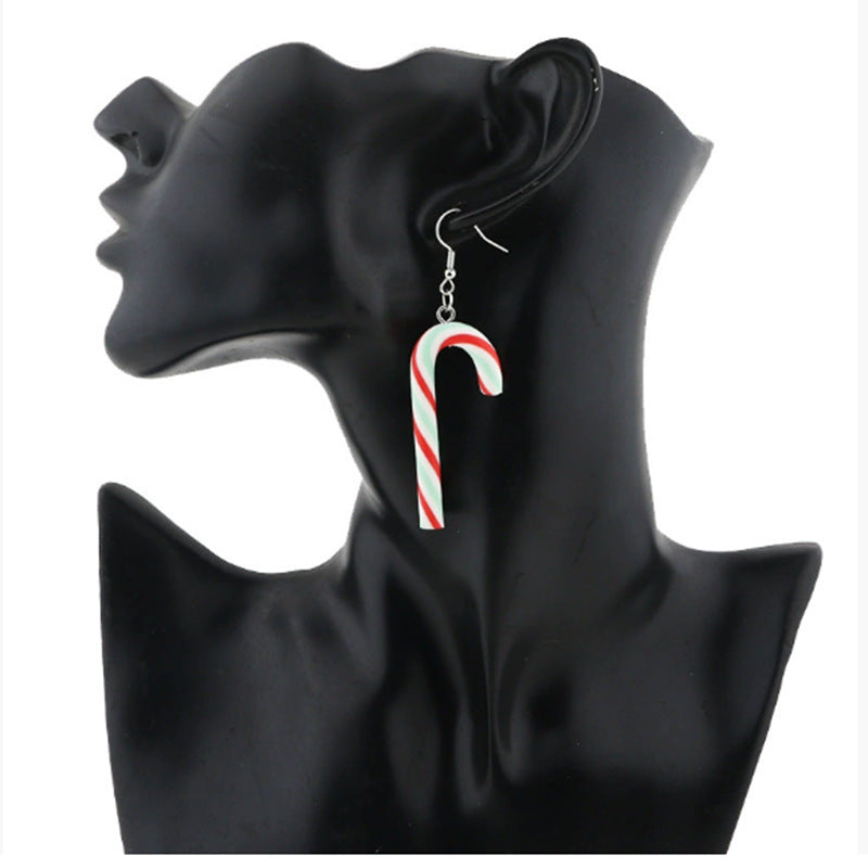 Wholesale simulated polymer clay candy cane Christmas rainbow striped candy earrings
