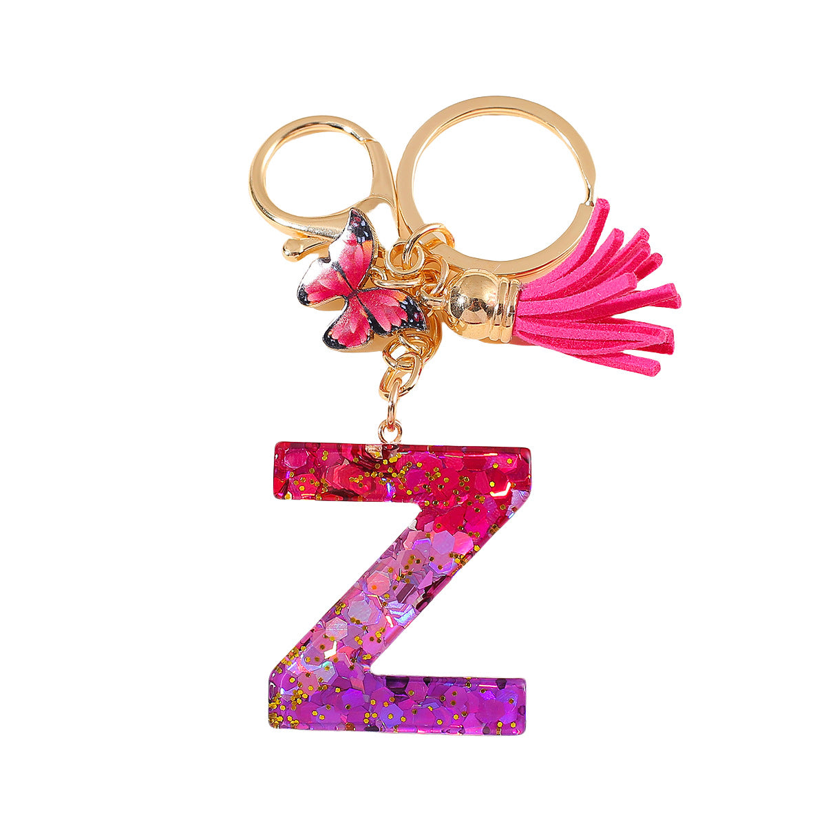 Wholesale 26 glue gradient sequin letter keychain