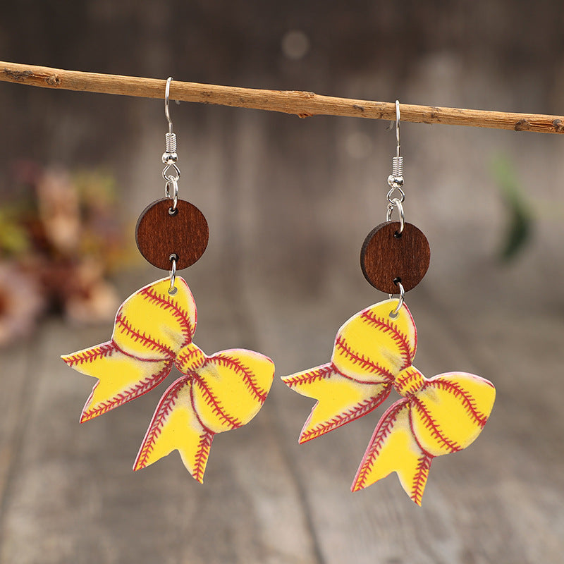 Wholesale Sports style creative bow baseball retro acrylic earrings