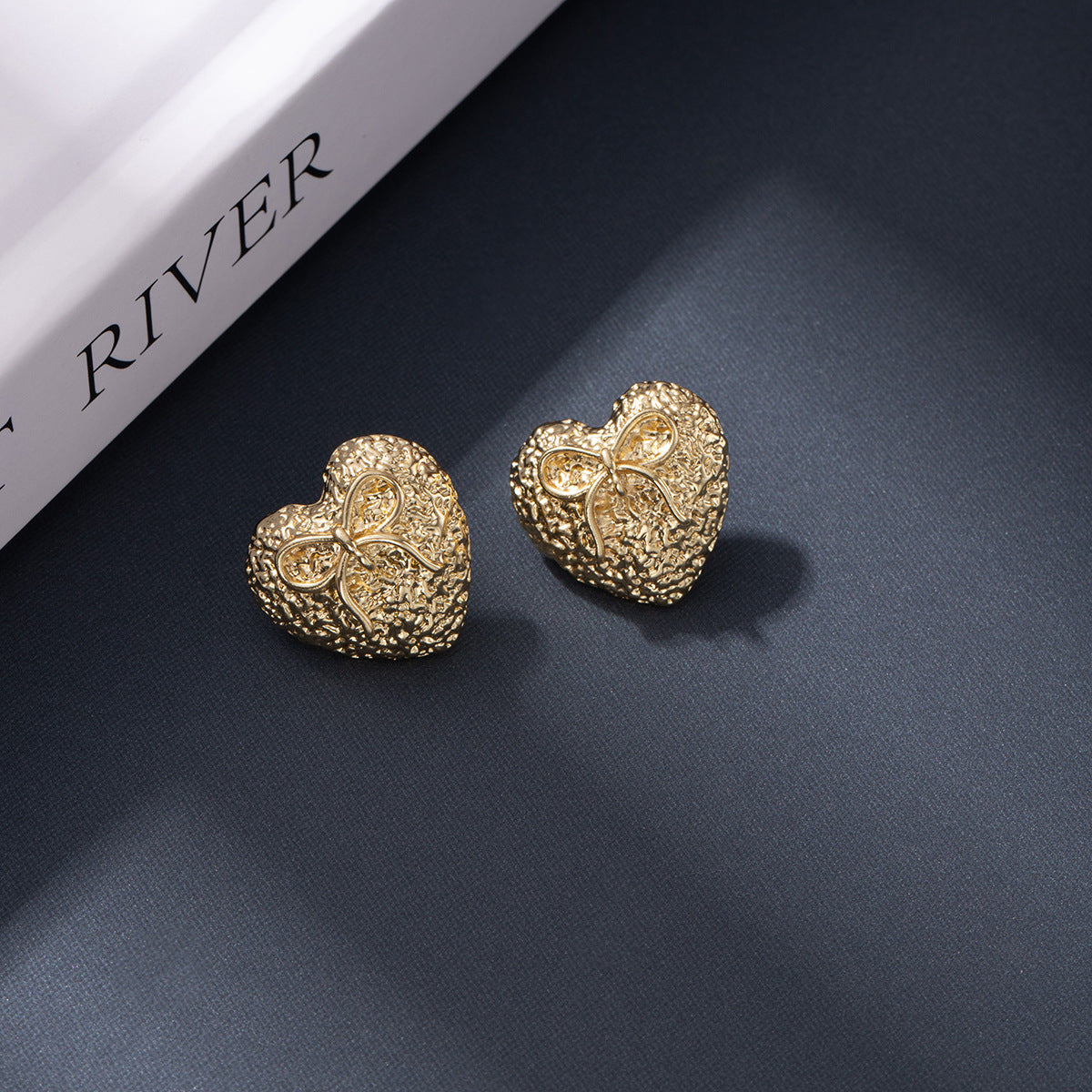 Wholesale Silver Needle Heart Bow Earrings