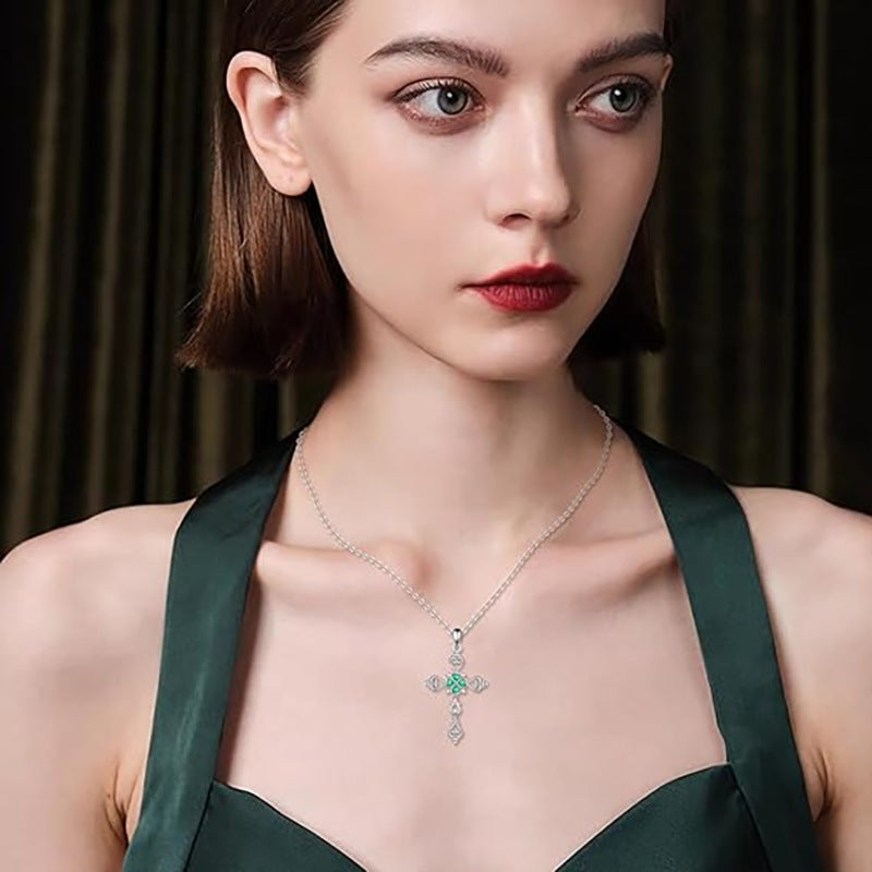 Wholesale Metal Cross Lucky Clover Pendant  Hollow Flower Necklace