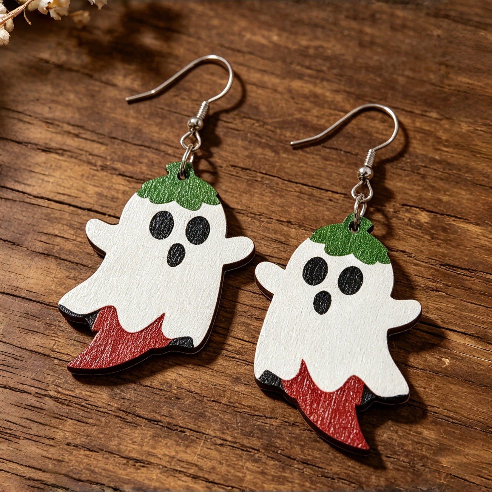 Wholesale Wooden Cartoon Chili Pepper Ghost Earrings  Party Fashion Accessory