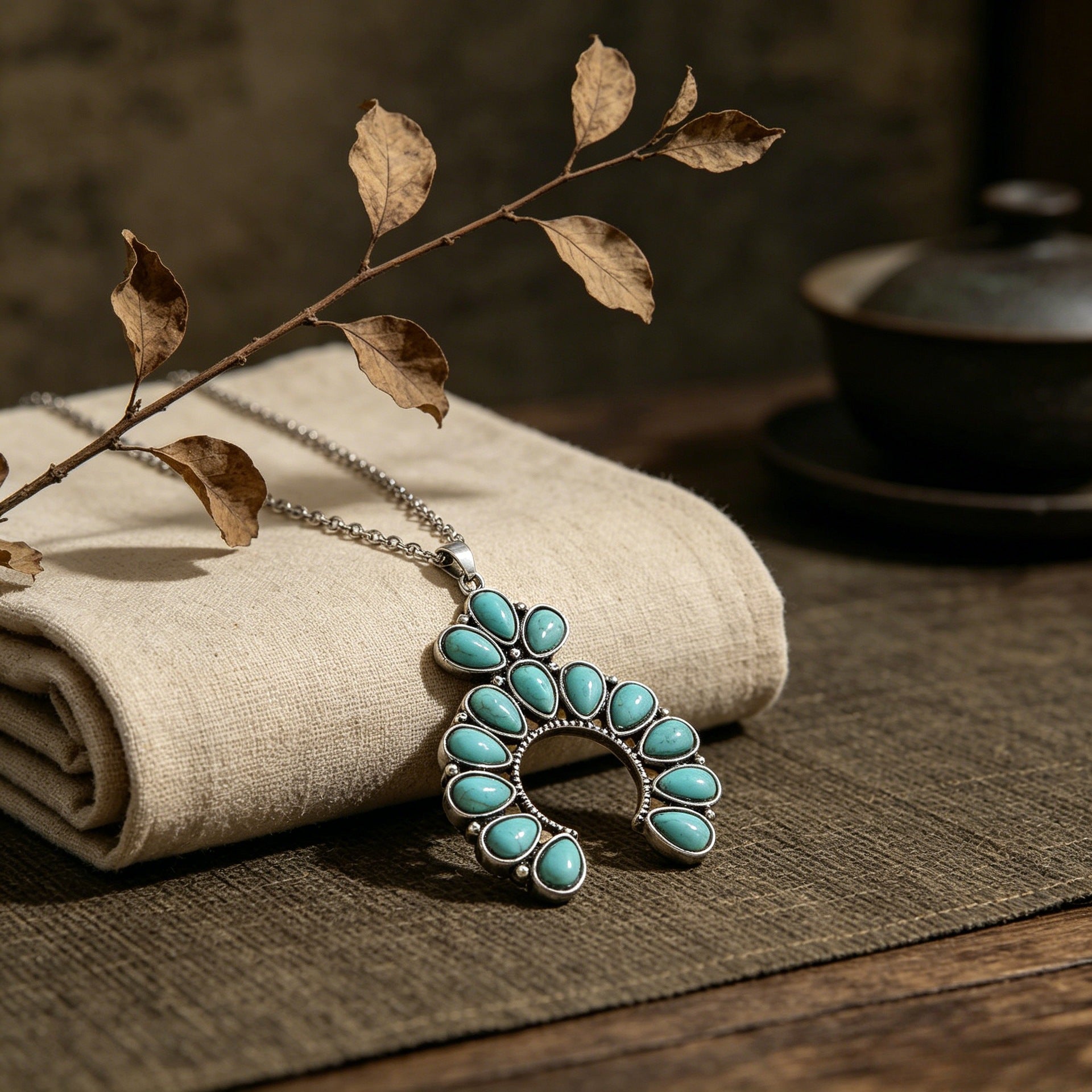 Wholesale Western Cowboy Pendant Necklace Pumpkin Flower Turquoise Design Alloy Jewelry Accessory Stylish Gift