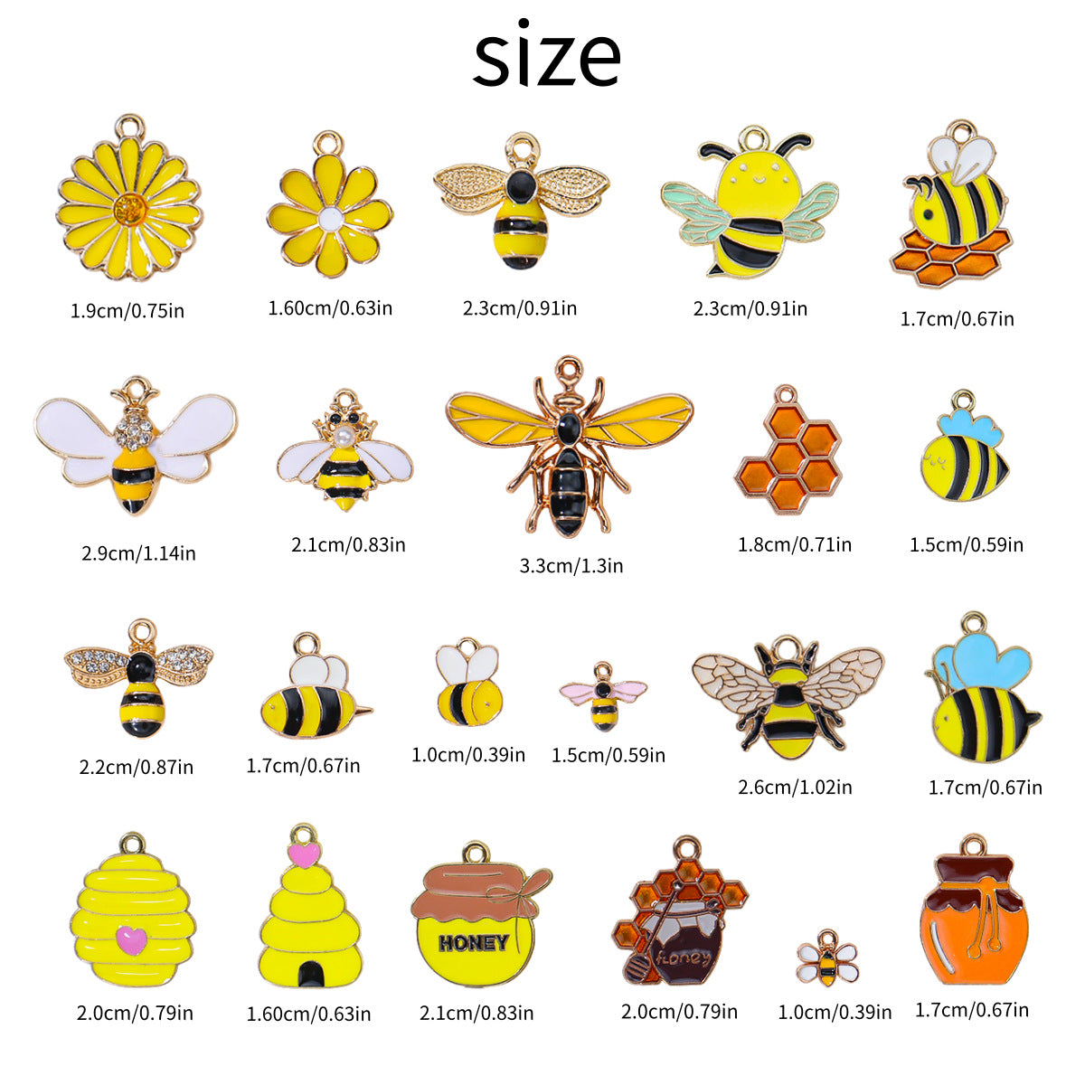 Wholesale 10pcs/pack  Alloy Oil Dripping Cartoon Bee Animal DIY Earrings Keychain Pendant Jewelry Accessories Bag Pendant
