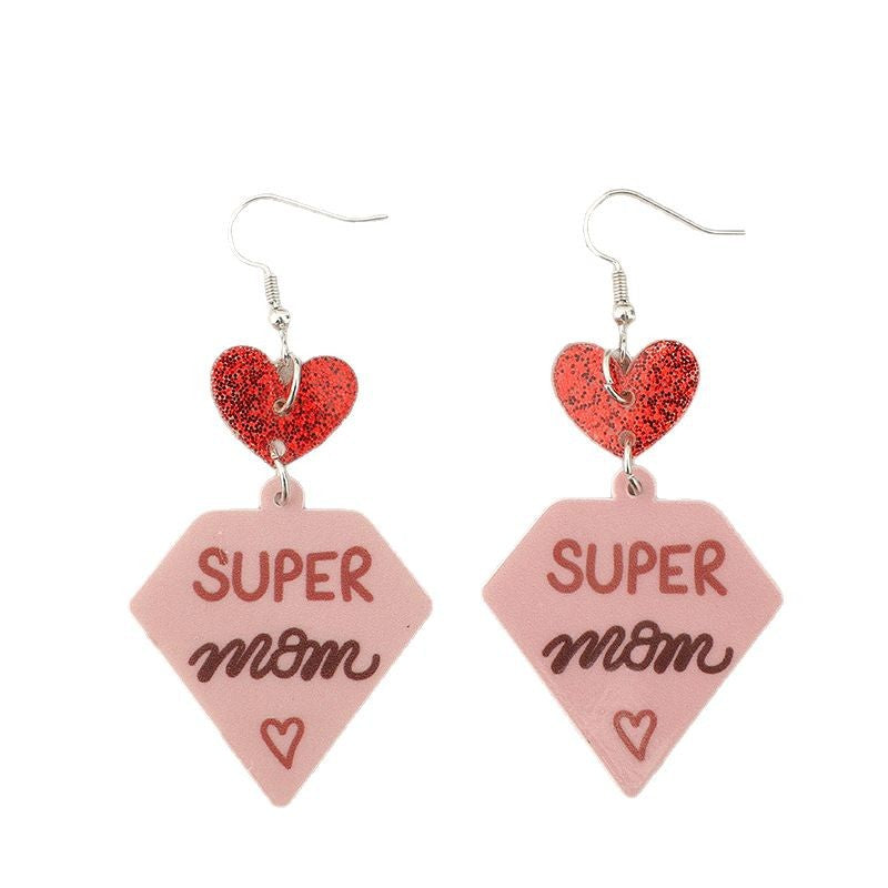 Wholesale Geometric Stitching Sequins Red Heart Mother's Day Earrings
