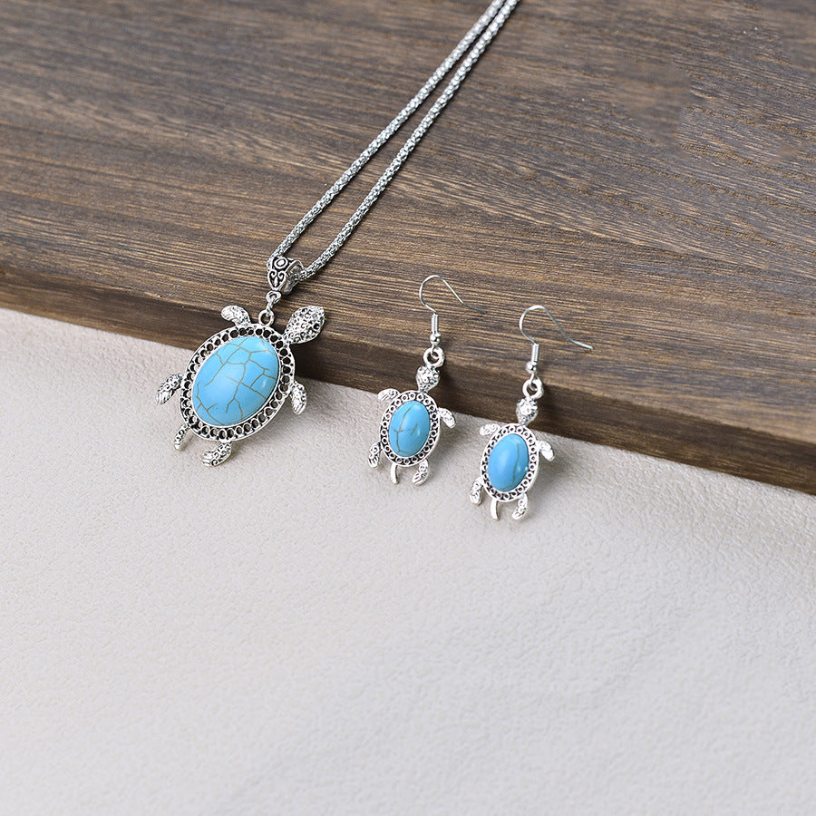 Wholesale Bohemian holiday style turtle set earrings necklace jewelry