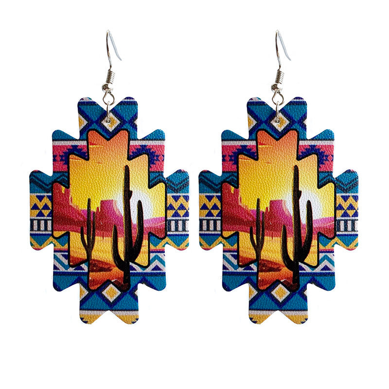 Wholesale 2 Pairs/pack Western Style Aztec Bull Head Vintage Leather Earrings ACC-ES-HY049
