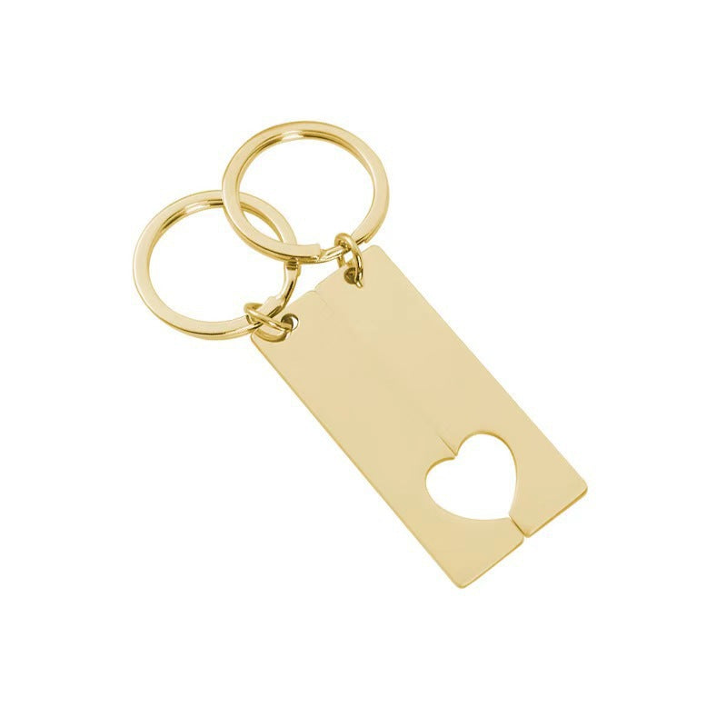 Wholesale Stylish Engravable Stainless Steel Couple Heart Keychain Fashion Accessory For Boutique Resale