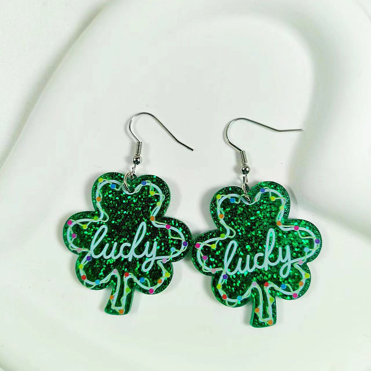 Wholesale Cross St. Patrick's Day Shamrock Acrylic Earrings