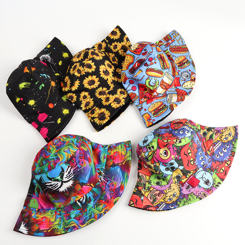 Wholesale Painted Print Bucket Hat Tiger Head Double Sided ACC-HT-LueLan012