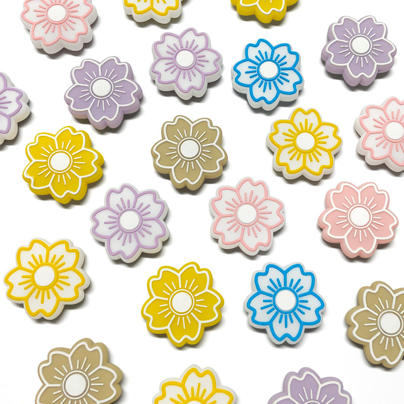 Wholesale Food Grade Silicone Cherry Blossom Teether Beads For Baby Teething DIY Craft Supply
