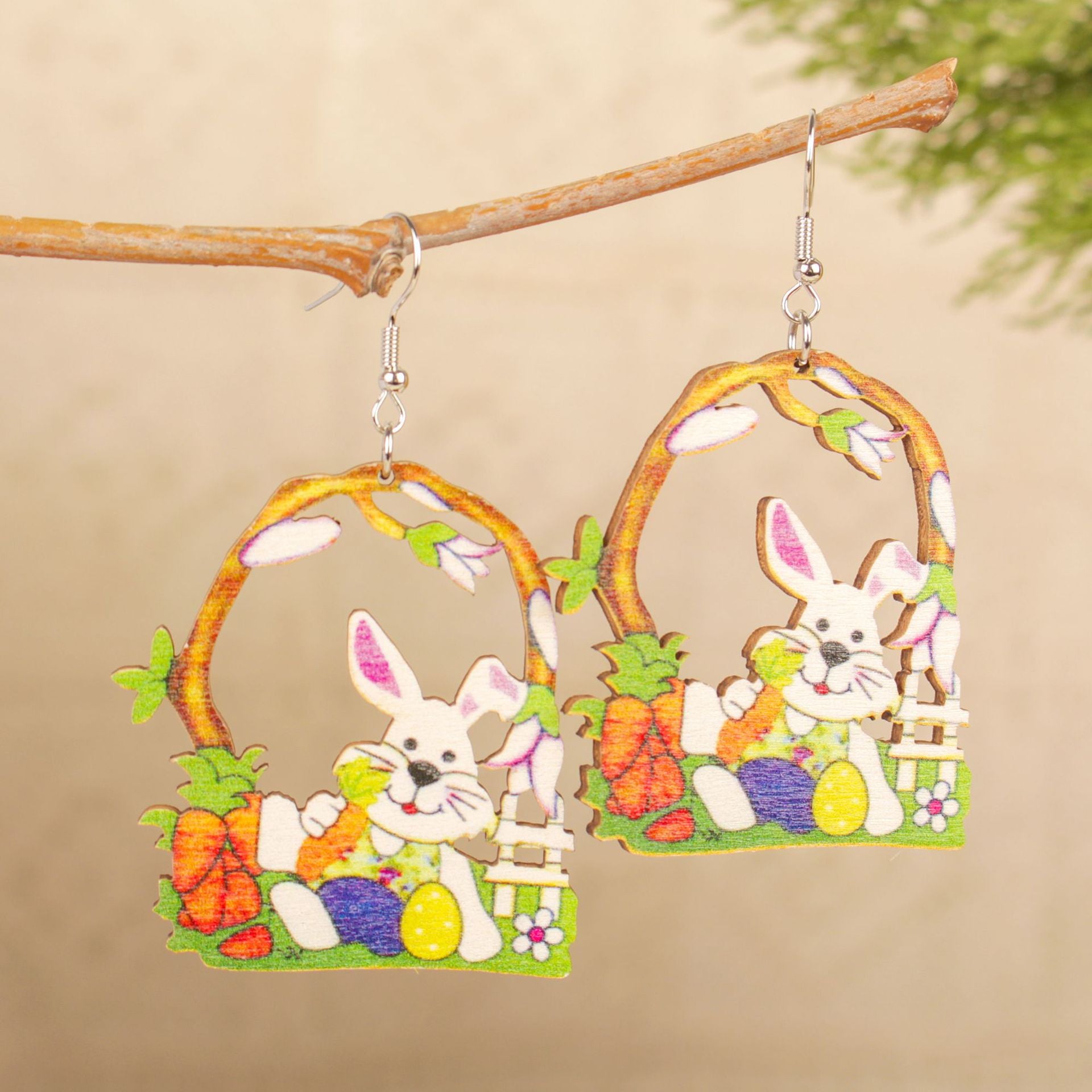Wholesale Easter Bunny Egg Wooden Earrings