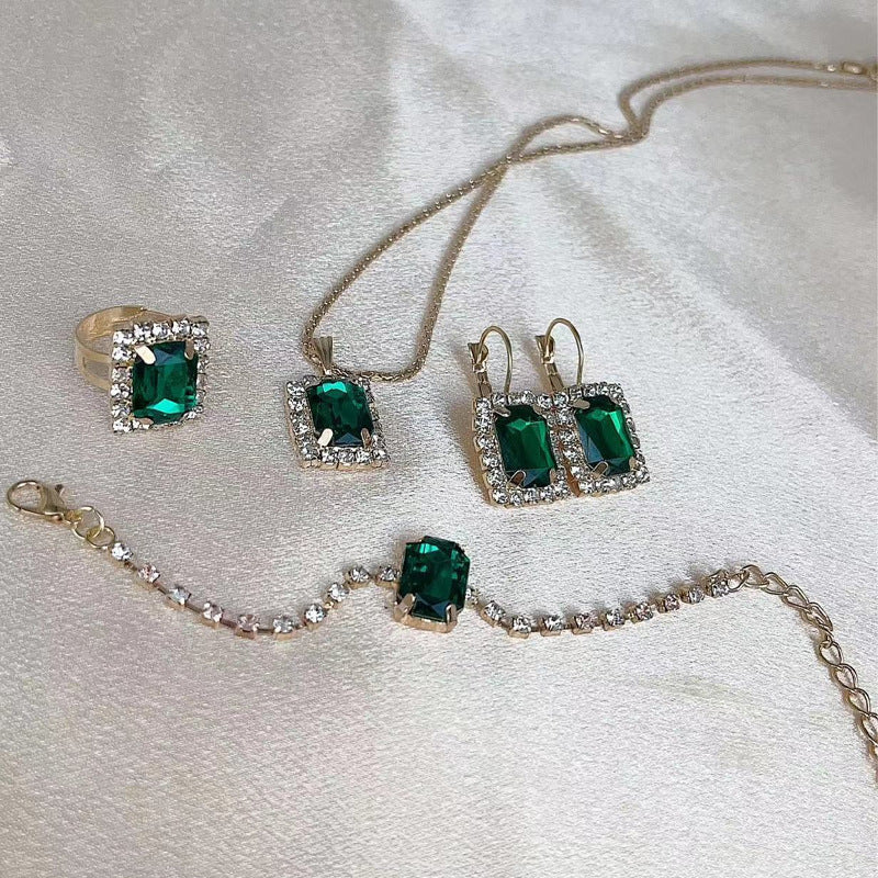 Wholesale Geometric Square Diamond Necklace Ring Bracelet Earring Sets ACC-NE-ChaoKai015