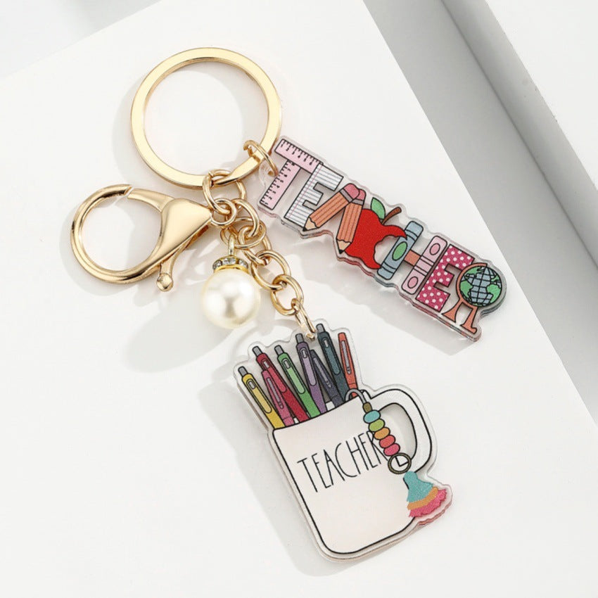 Portachiavi a forma di matita con portapenne a cuore acrilico all'ingrosso