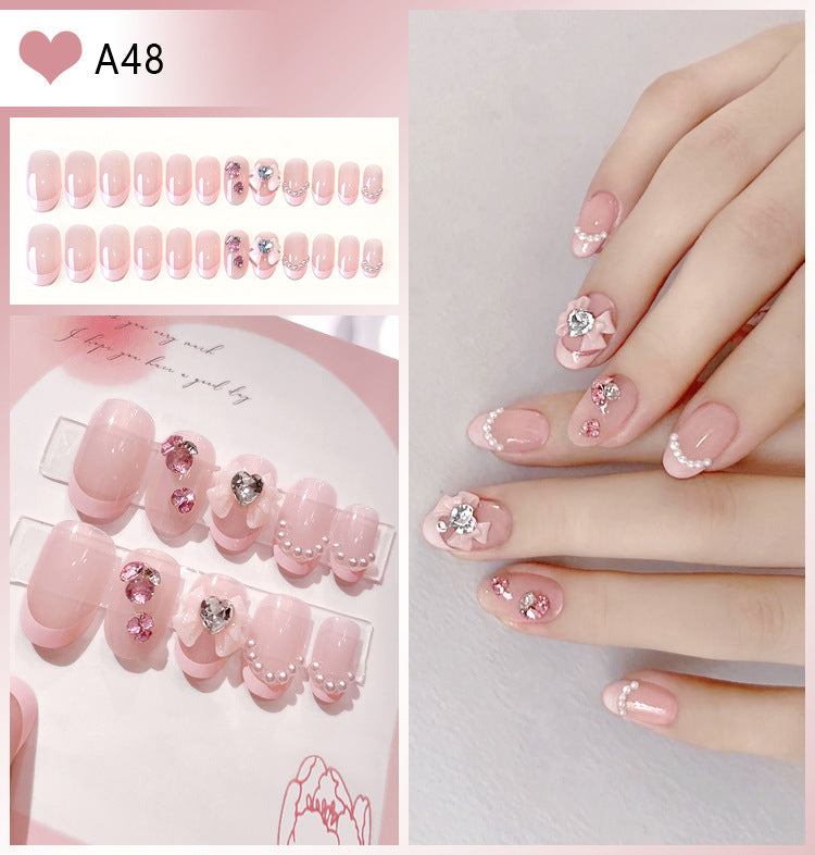 Wholesale 24 Pieces/box Glitter Nail Stickers Flower Pearl Wearable Nail Press-on Nails Kits Nail Stickers
