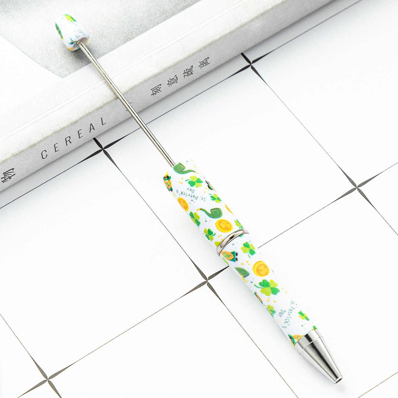 Wholesale Beadable Pens St. Patrick's Day Clover Print DIY Beaded Pens