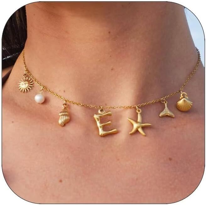 Wholesale Gold Letter Necklace Summer Bohemian Beach Shell 14k Starfish Clavicle Chain ACC-NE-ChunYang002