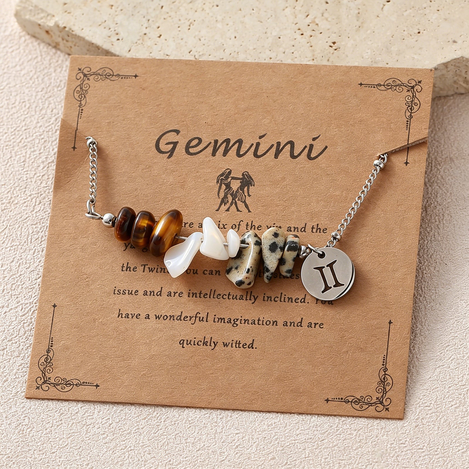 Wholesale Zodiac Stone Crushed Stainless Steel Bracelet with Pendant Fashion Accessory Gift