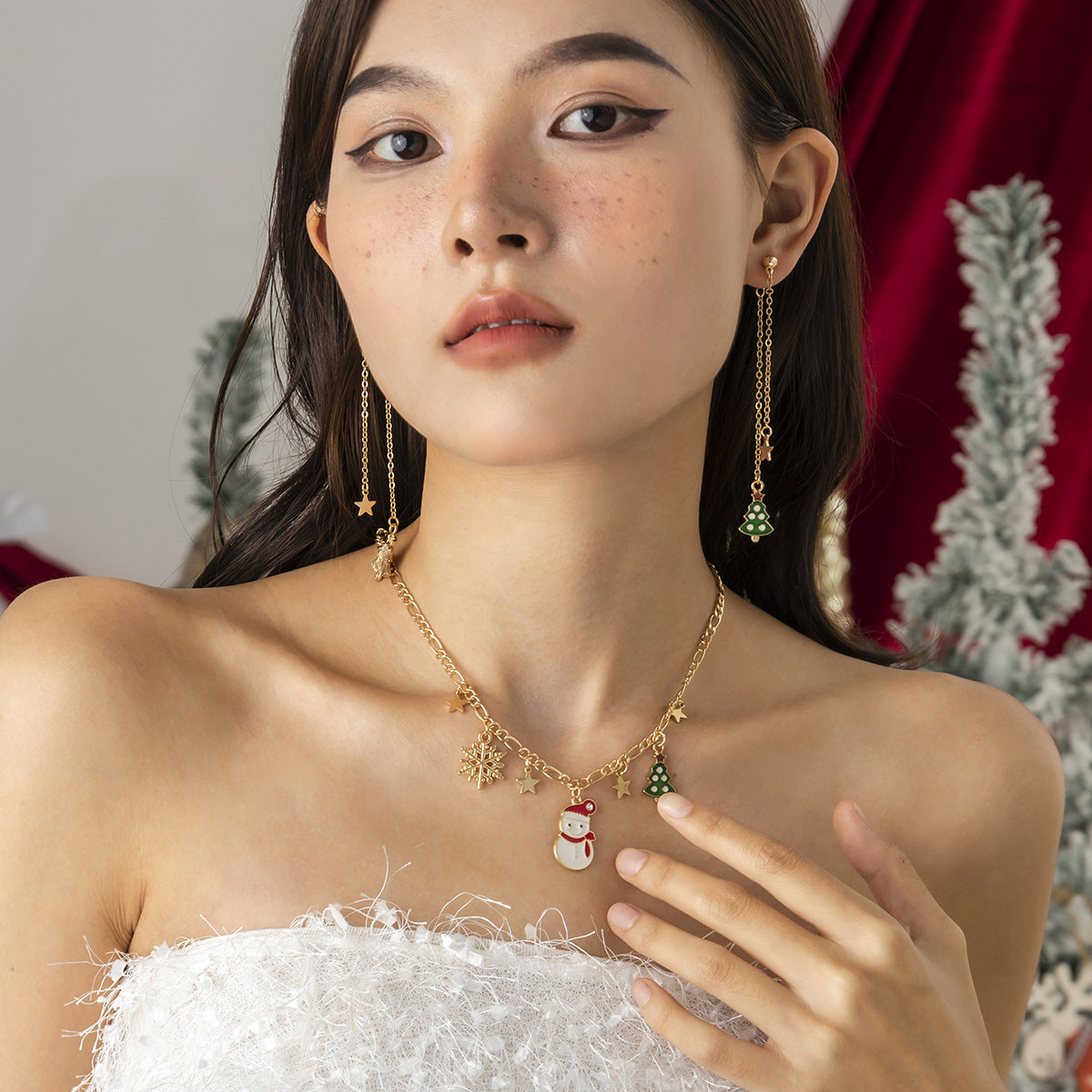 Wholesale Snowman Christmas Tree Pendant Necklace Star Moon Elk Necklaces ACC-NE-XueRou018