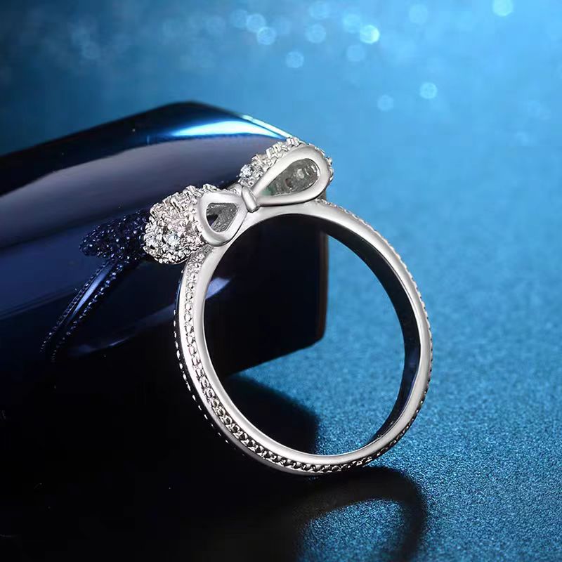 Wholesale light luxury platinum bow ring
