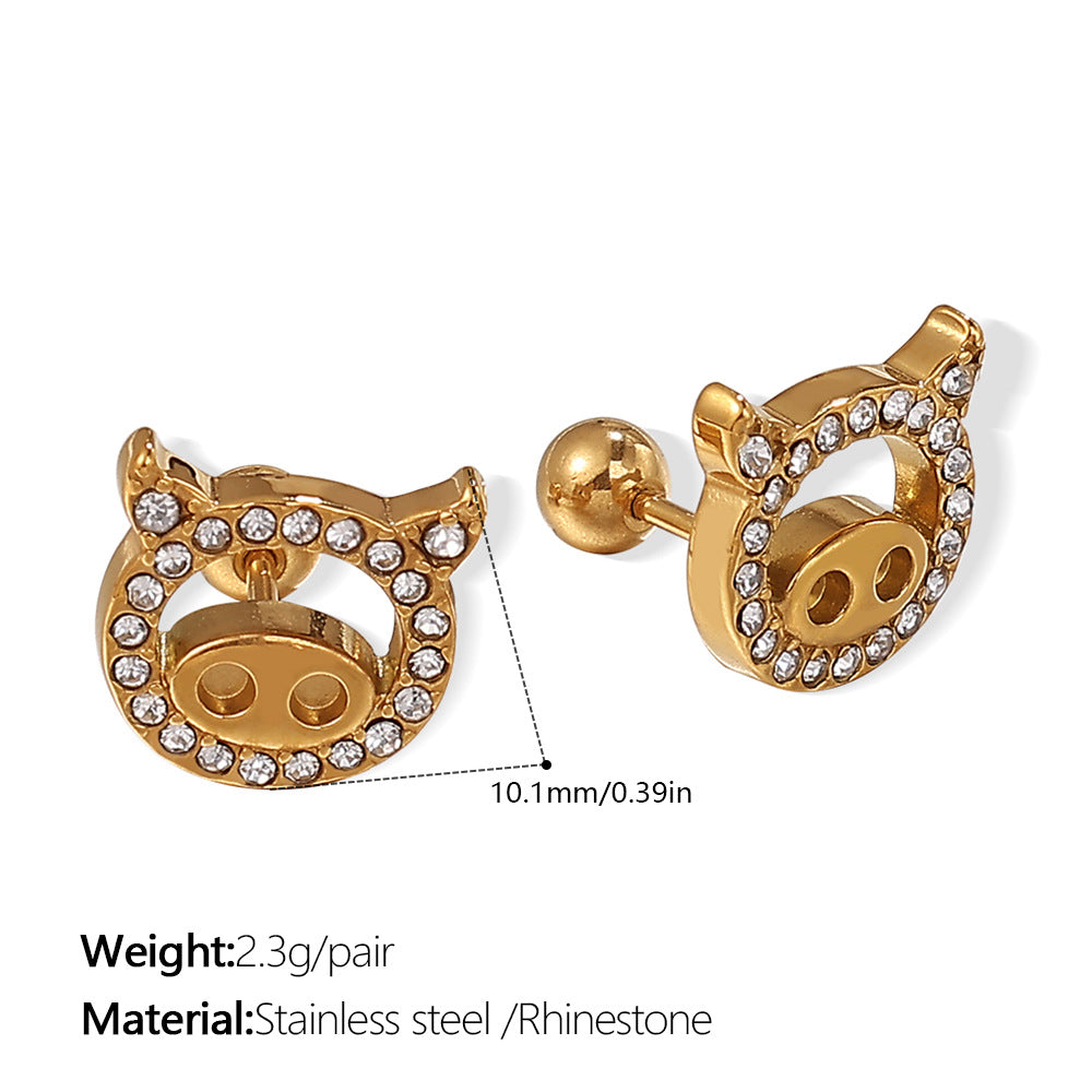 Wholesale Stainless Steel Electroplated Bear Ear Studs with Micro Zircon,  Everyday Fashion Accessory